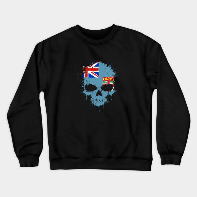 Chaotic Fiji Flag Splatter Skull Crewneck Sweatshirt by jeffbartels